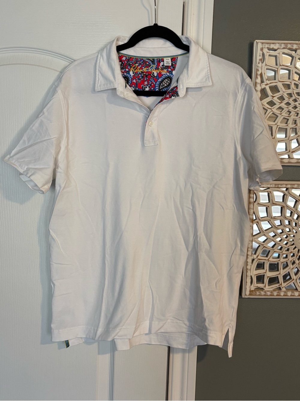 Robert Graham White Polo with Multicolor Printed Collar